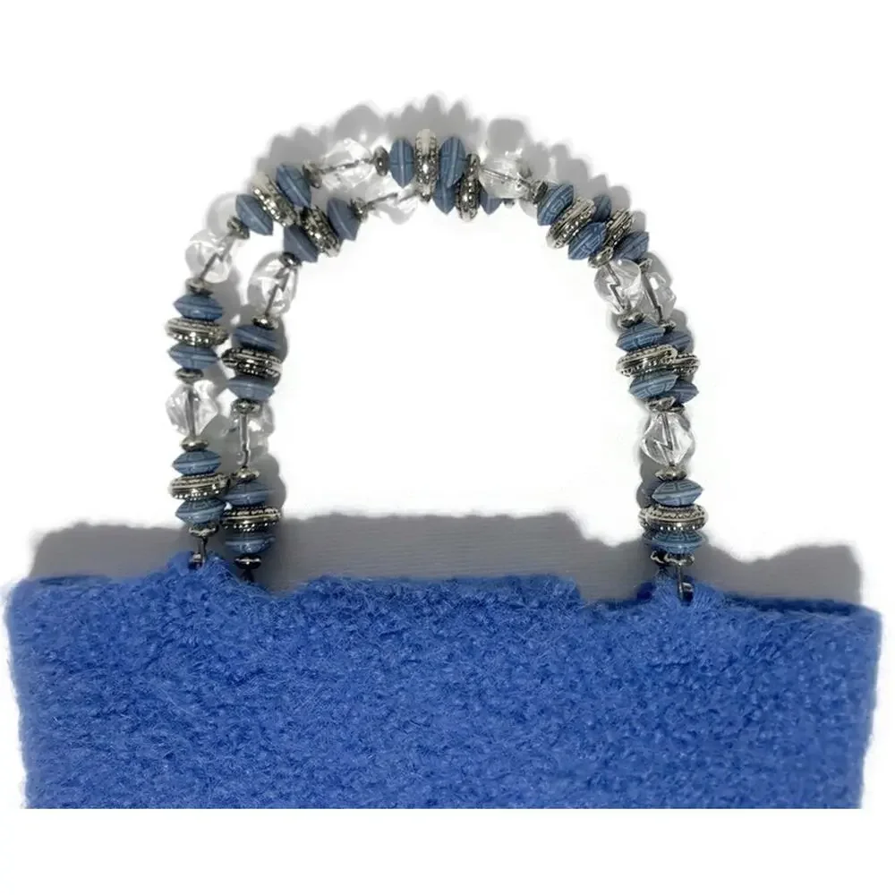 Handmade Alpaca Wool Purse Blue Satchel Bag Silver Accents 10x7.5 Vintage